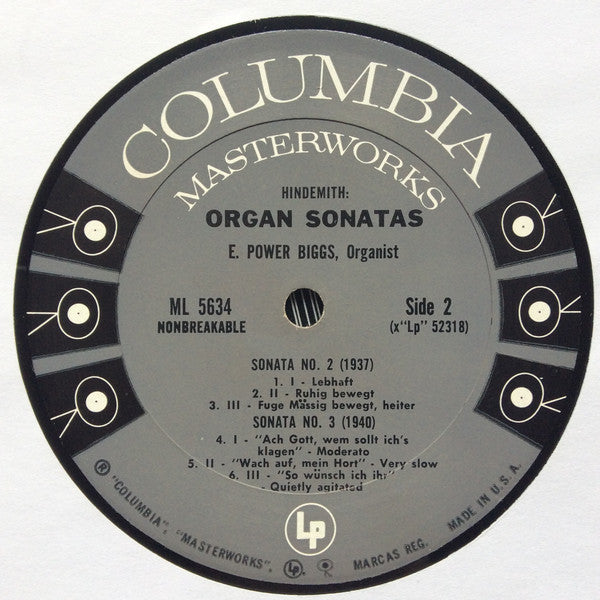 Hindemith* : E. Power Biggs : Three Sonatas For Organ (LP, Mono)