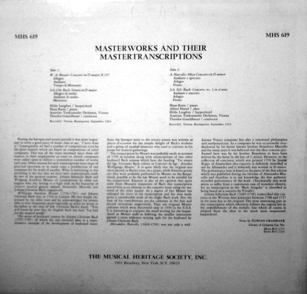 Hilde Langfort, Hans Kann, Tonkünstler Orchestra, Theodor Guschlbauer, Alfred Hertel : Masterworks And Their Mastertranscriptions (LP, Album)