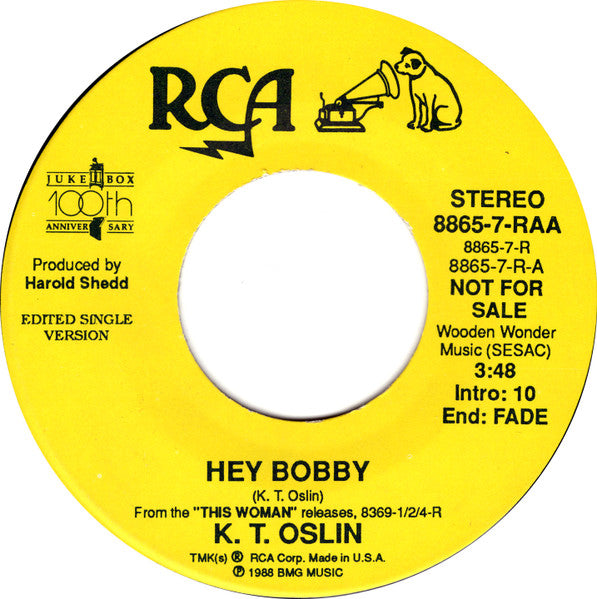 K.T. Oslin : Hey Bobby (7", Single, Promo)