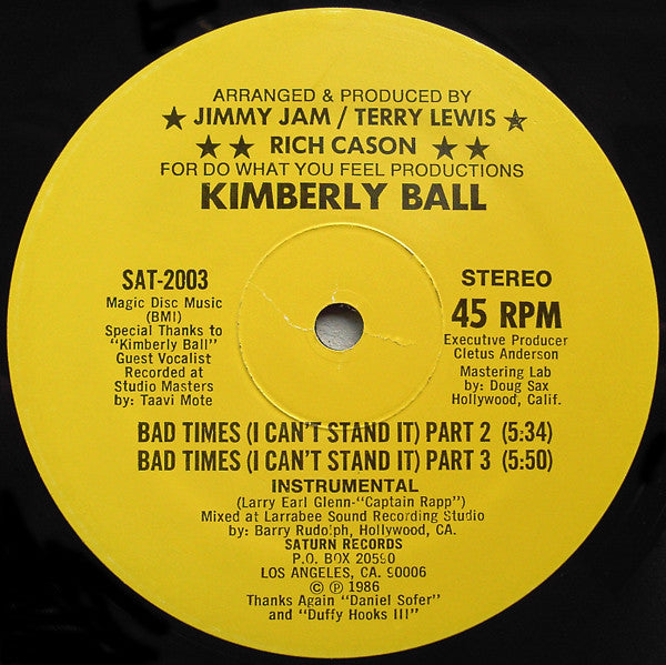 Captain Rapp / Kimberly Ball : Bad Times (I Can't Stand It) (12", RP)