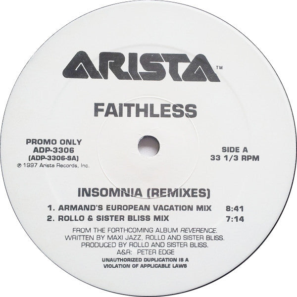 Faithless : Insomnia (Remixes) (2x12", Promo)