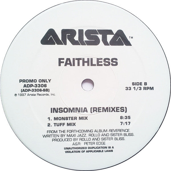 Faithless : Insomnia (Remixes) (2x12", Promo)