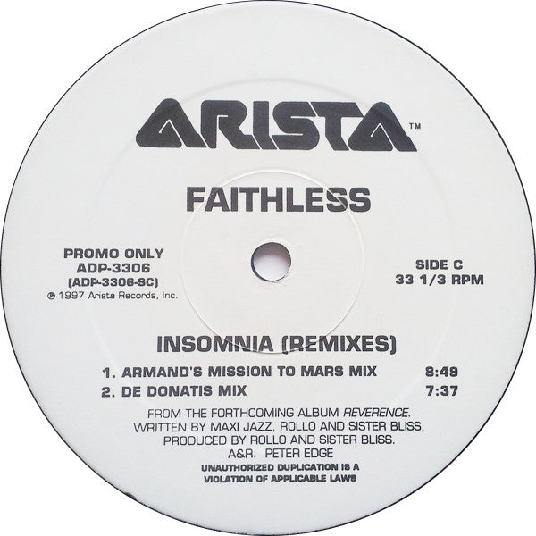 Faithless : Insomnia (Remixes) (2x12", Promo)