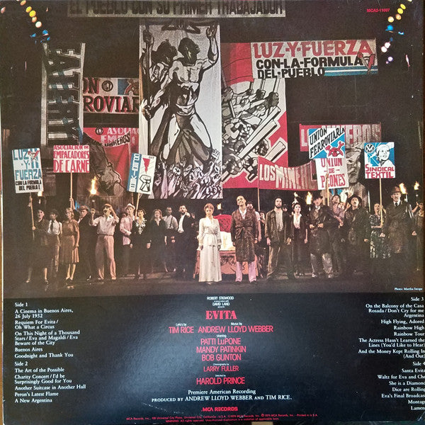 Andrew Lloyd Webber And Tim Rice : Evita: Premiere American Recording (2xLP, Album, San)