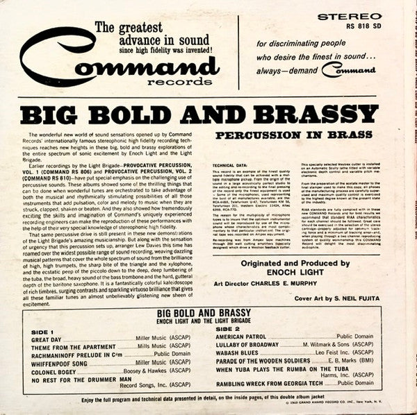 Enoch Light And The Light Brigade : Big Bold And Brassy Percussion In Brass (LP, Album, Gat)