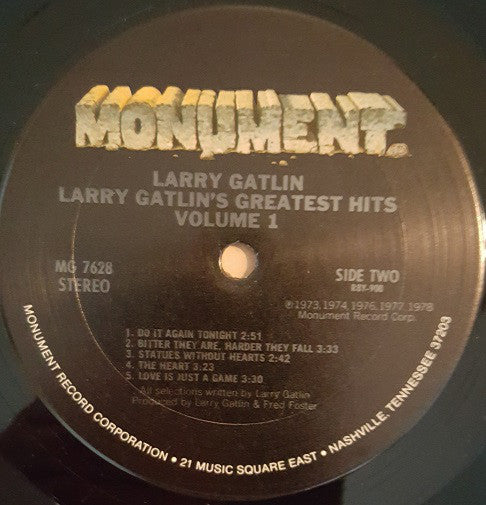 Larry Gatlin : Larry Gatlin's Greatest Hits Volume 1 (LP, Album, Comp, San)