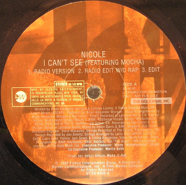 Nicole Wray Featuring Mocha : I Can't See (12", Promo)