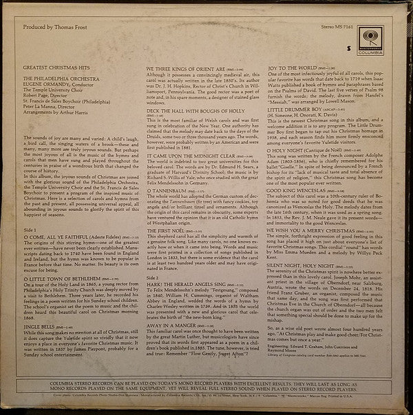 The Philadelphia Orchestra, Ormandy*, The Temple University Choir*, Robert Page : Greatest Christmas Hits (LP)