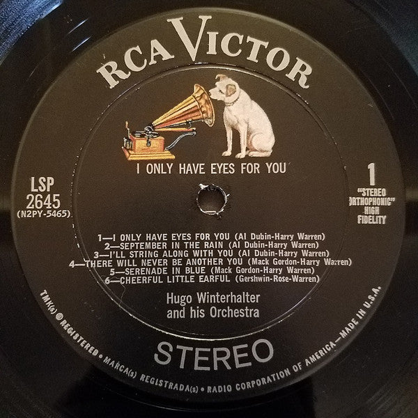 Hugo Winterhalter Orchestra : I Only Have Eyes For You (LP)