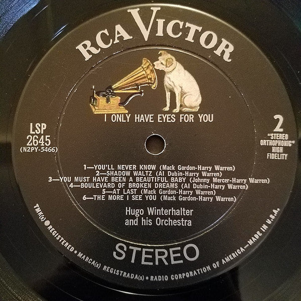 Hugo Winterhalter Orchestra : I Only Have Eyes For You (LP)