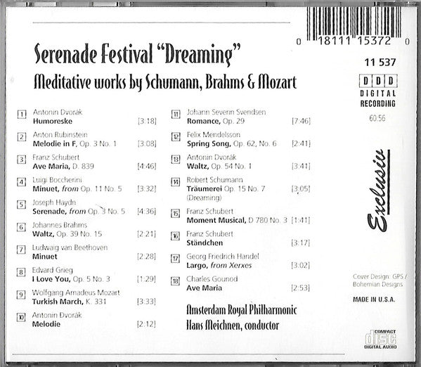 Amsterdam Royal Philharmonic, Hans Meichnen : Serenade Festival "Dreaming" (Meditative Works By Schumann, Brahms & Mozart) (CD)