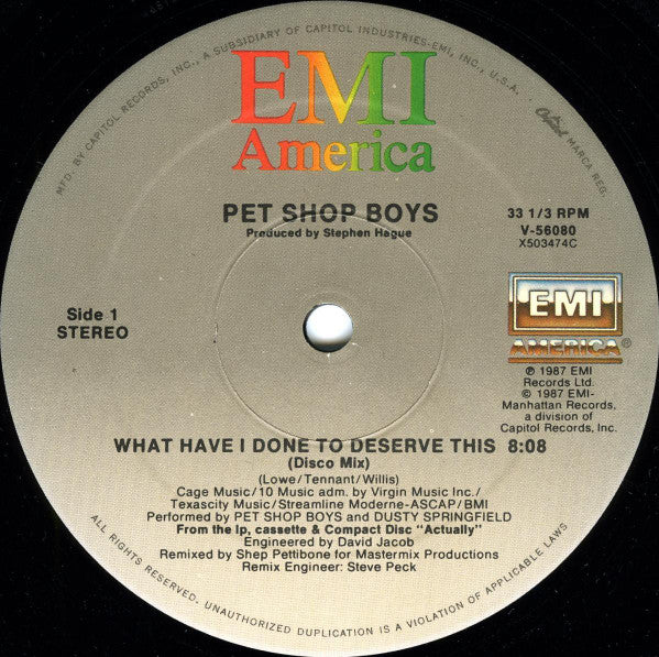 Pet Shop Boys With Dusty Springfield / Pet Shop Boys : What Have I Done To Deserve This? / Rent (12")