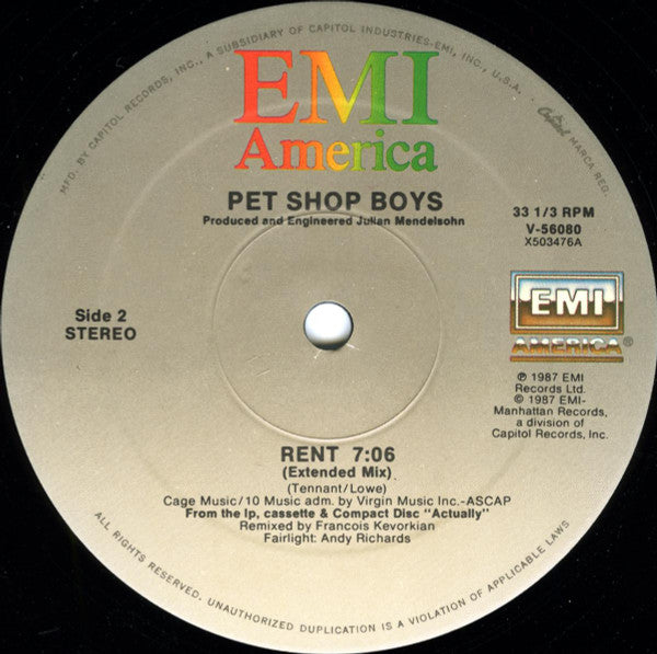 Pet Shop Boys With Dusty Springfield / Pet Shop Boys : What Have I Done To Deserve This? / Rent (12")