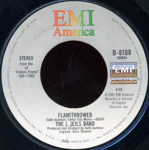 The J. Geils Band : Freeze-Frame (7", Jac)