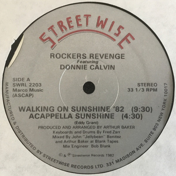 Rockers Revenge Featuring Donnie Calvin : Walking On Sunshine ‘82 (12", Sou)