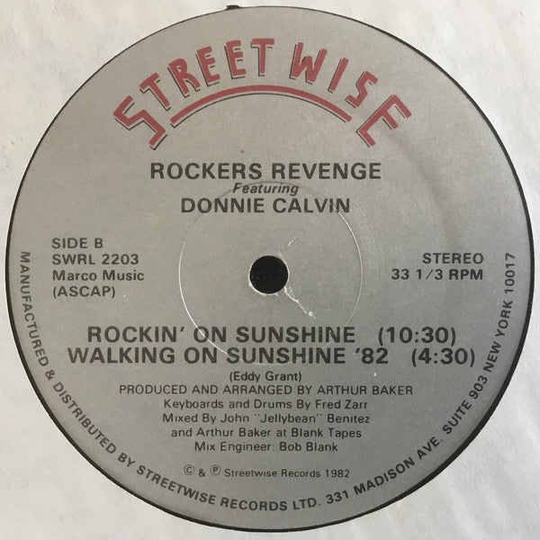 Rockers Revenge Featuring Donnie Calvin : Walking On Sunshine ‘82 (12", Sou)