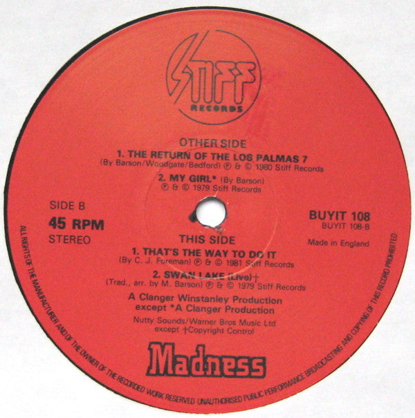Madness : The Return Of The Los Palmas 7 (12", Single, Yel)