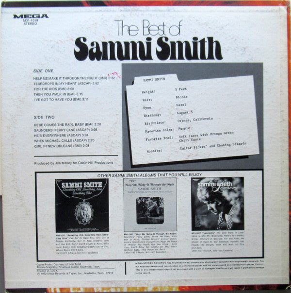 Sammi Smith : The Best Of Sammi Smith (LP, Comp, Promo)