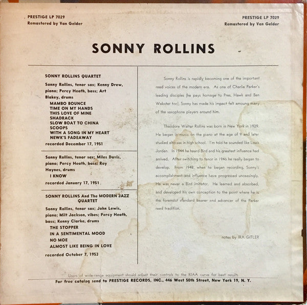 Sonny Rollins With The Modern Jazz Quartet Featuring Art Blakey And Kenny Drew : Sonny Rollins With The Modern Jazz Quartet (LP, Comp, Mono, M/Print, RM)