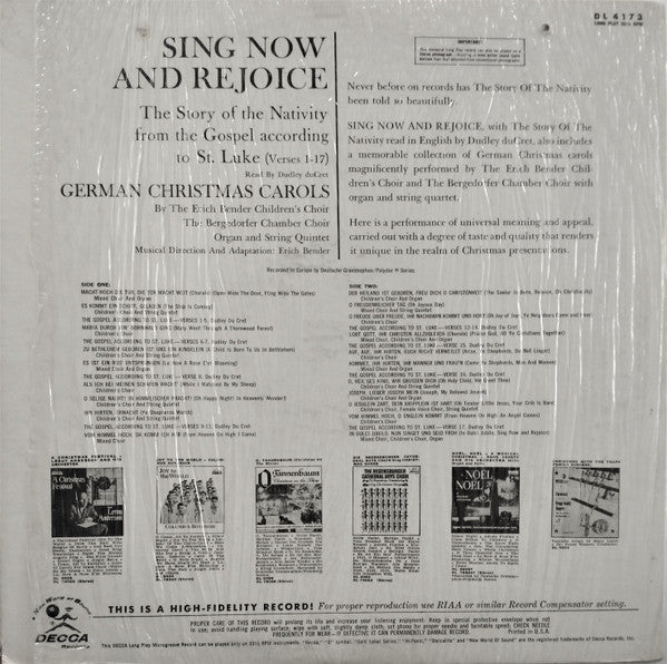 The Erich Bender Children's Choir*, The Bergedorfer Chamber Choir*, Organ & String Quintet* Musical Direction & Adaptation: Erich Bender : Sing Now And Rejoice (LP, Album, Mono)