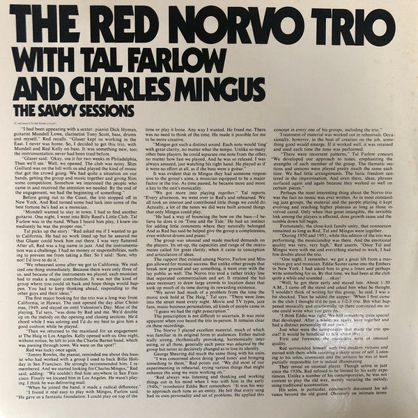 The Red Norvo Trio With Tal Farlow And Charles Mingus : The Savoy Sessions (2xLP, Comp, Gat)