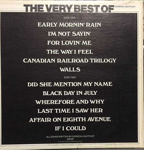 Gordon Lightfoot : The Very Best Of Gordon Lightfoot (LP, Comp, RE)