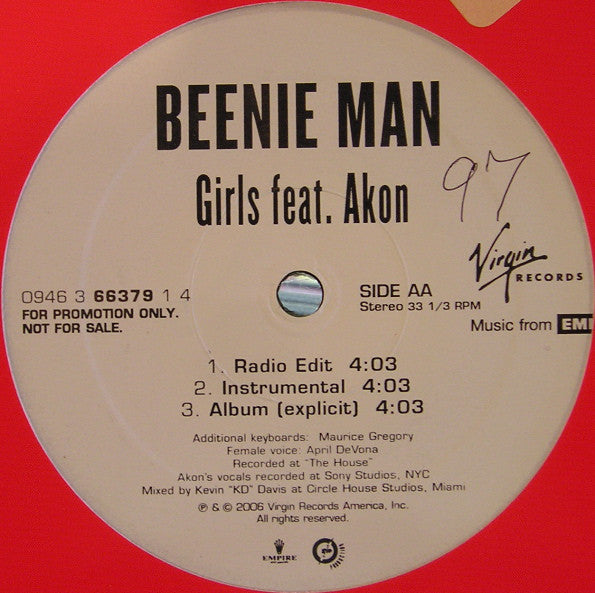 Beenie Man Featuring Akon : Girls (12", Promo)