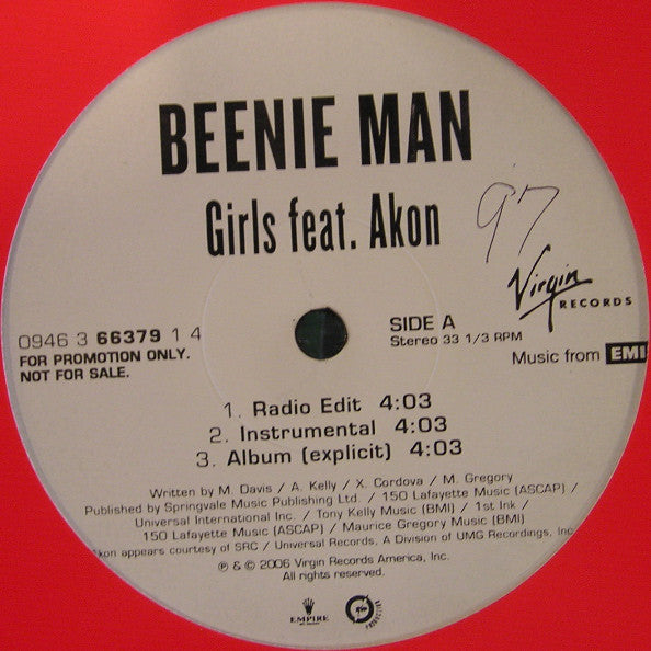 Beenie Man Featuring Akon : Girls (12", Promo)