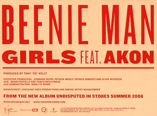 Beenie Man Featuring Akon : Girls (12", Promo)