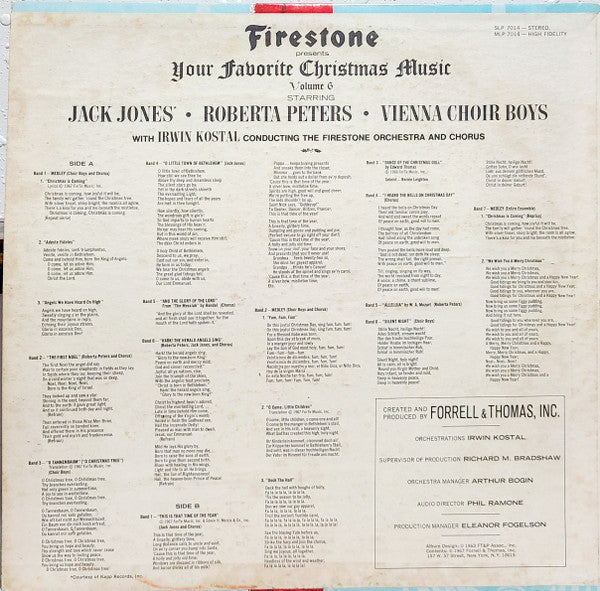 Jack Jones • Roberta Peters • Vienna Choir Boys* With Irwin Kostal Conducting The Firestone Orchestra And Chorus : Firestone Presents Your Favorite Christmas Music Volume 6 (LP, Album)