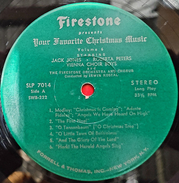 Jack Jones • Roberta Peters • Vienna Choir Boys* With Irwin Kostal Conducting The Firestone Orchestra And Chorus : Firestone Presents Your Favorite Christmas Music Volume 6 (LP, Album)