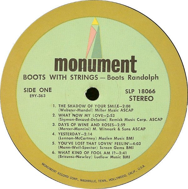 Boots Randolph : Boots With Strings (LP, Album)