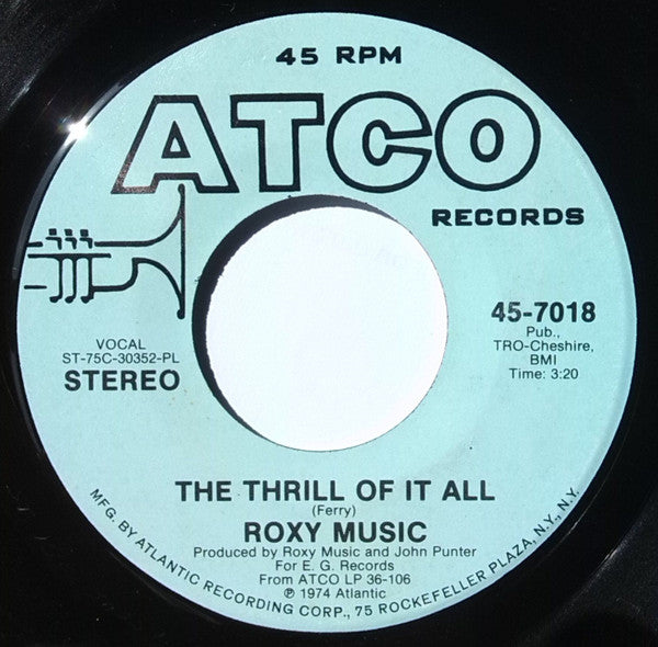 Roxy Music : The Thrill Of It All (7", Single, Mono, Promo, PL )