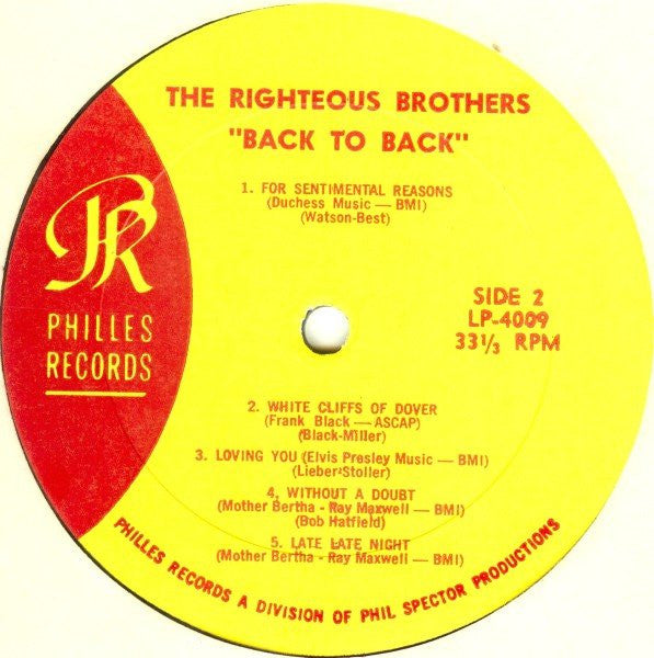 The Righteous Brothers : Back To Back (LP, Album, Mono)