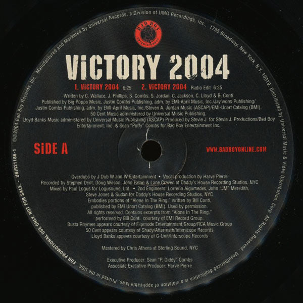 P. Diddy, Notorious B.I.G., 50 Cent, Lloyd Banks & Busta Rhymes : Victory 2004 (12", Promo)