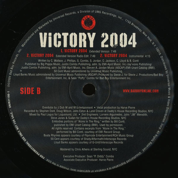 P. Diddy, Notorious B.I.G., 50 Cent, Lloyd Banks & Busta Rhymes : Victory 2004 (12", Promo)