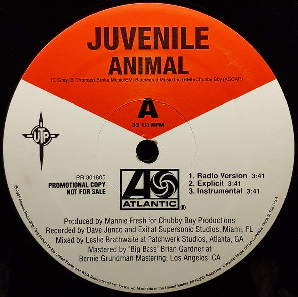 Juvenile (2) : Animal / Holla Back (12", Promo)