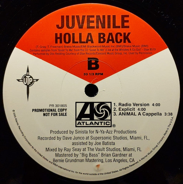 Juvenile (2) : Animal / Holla Back (12", Promo)