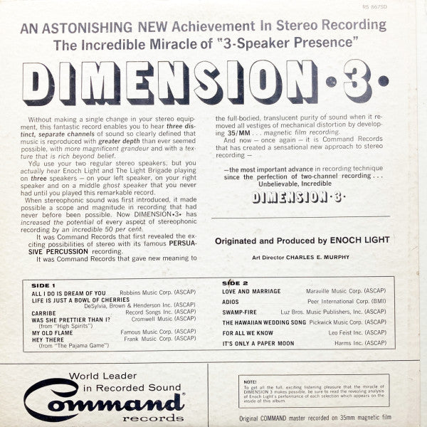 Enoch Light And The Light Brigade : Dimension •3• (LP, Album, Gat)