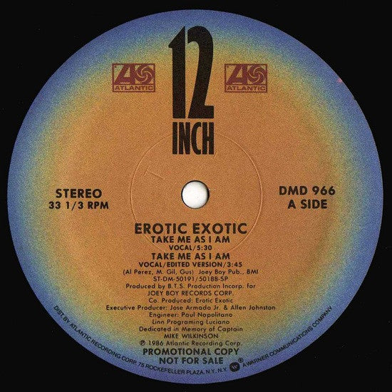 Erotic Exotic : Take Me As I Am (12", Single, Promo)