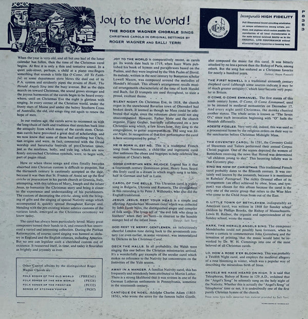 The Roger Wagner Chorale : Joy To The World (LP, Album, Mono)
