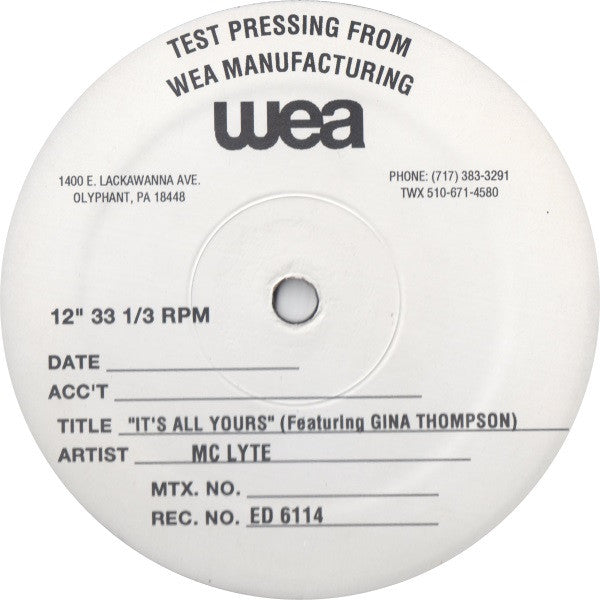 MC Lyte Featuring Gina Thompson : It's All Yours (12", TP)