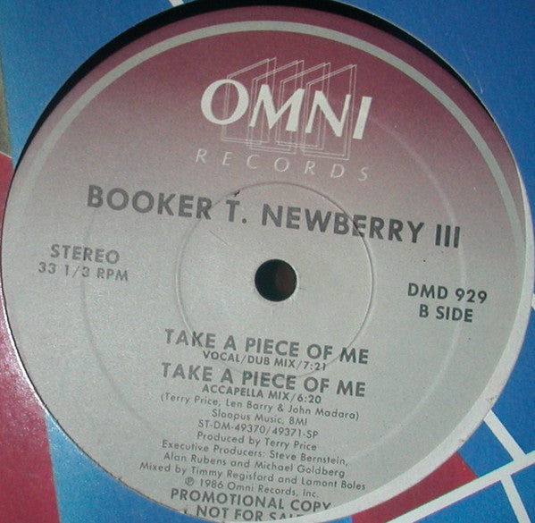 Booker Newberry III : Take A Piece Of Me (12", Single, Promo)