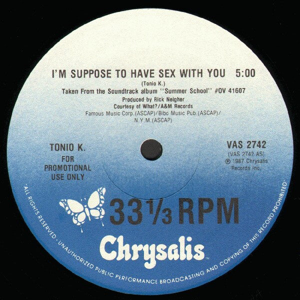 Tonio K. : I'm Supposed To Have Sex With You (12", Promo)
