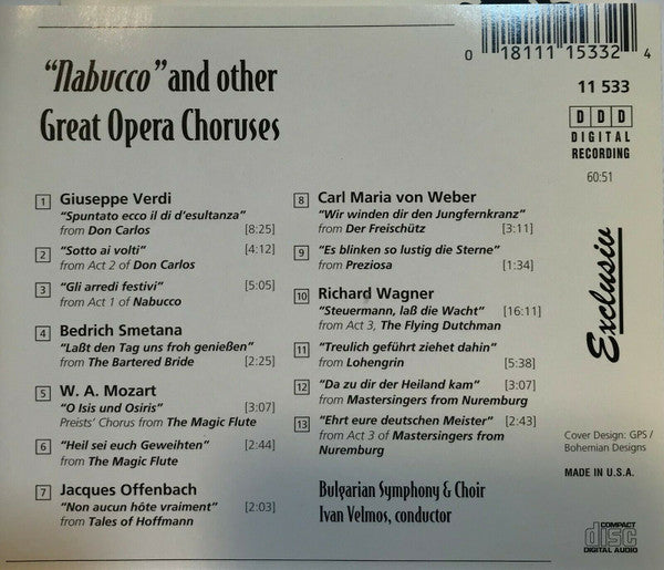 Bulgarian Symphony Orchestra : NABUCCO & Other Great Opera Choruses (CD, Album, Comp)