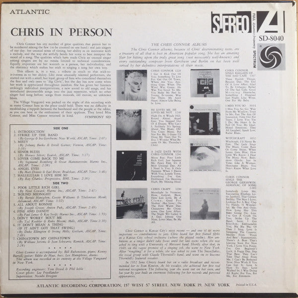 Chris Connor : Chris In Person (LP, Album)