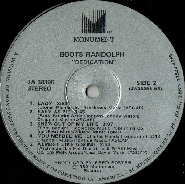 Boots Randolph : Dedication (LP, Album)