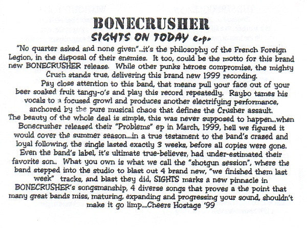Bonecrusher : Sights On Today (7", Num, RP, Gre)