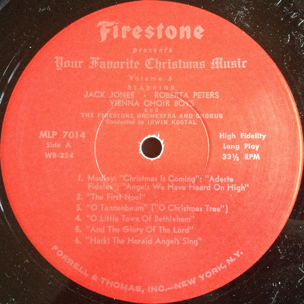 Jack Jones • Roberta Peters • Vienna Choir Boys* With Irwin Kostal Conducting The Firestone Orchestra And Chorus : Firestone Presents Your Favorite Christmas Music Volume 6 (LP, Mono)
