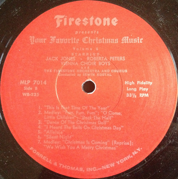 Jack Jones • Roberta Peters • Vienna Choir Boys* With Irwin Kostal Conducting The Firestone Orchestra And Chorus : Firestone Presents Your Favorite Christmas Music Volume 6 (LP, Mono)